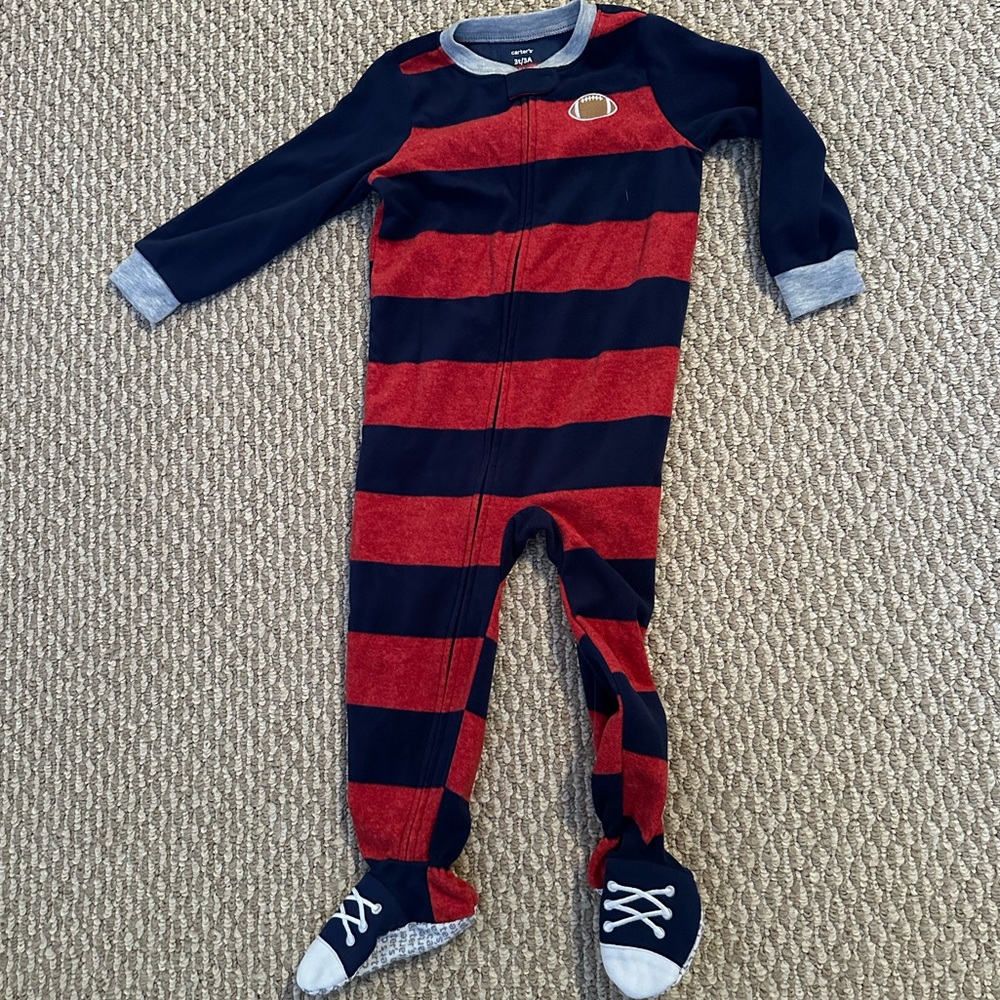 Carters 3T fleece football footies pajamas